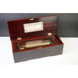 19th Century Swiss Cylinder 4-Air Rosewood Music Box, the lid opening to a 21cm long cylinder and
