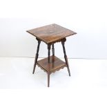 Victorian Rosewood Inlaid Square Two Tier Table in the Aesthetic movement style, 46cm wide x 67cm