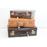 Vintage luggage - Three leather cases / suitcases to include two crocodile skin effect examples