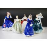 Six Royal Doulton figures comprising: 'Sara', HN2 265, 'Janine', HN 2461, 'First Bloom', HN 3913, '