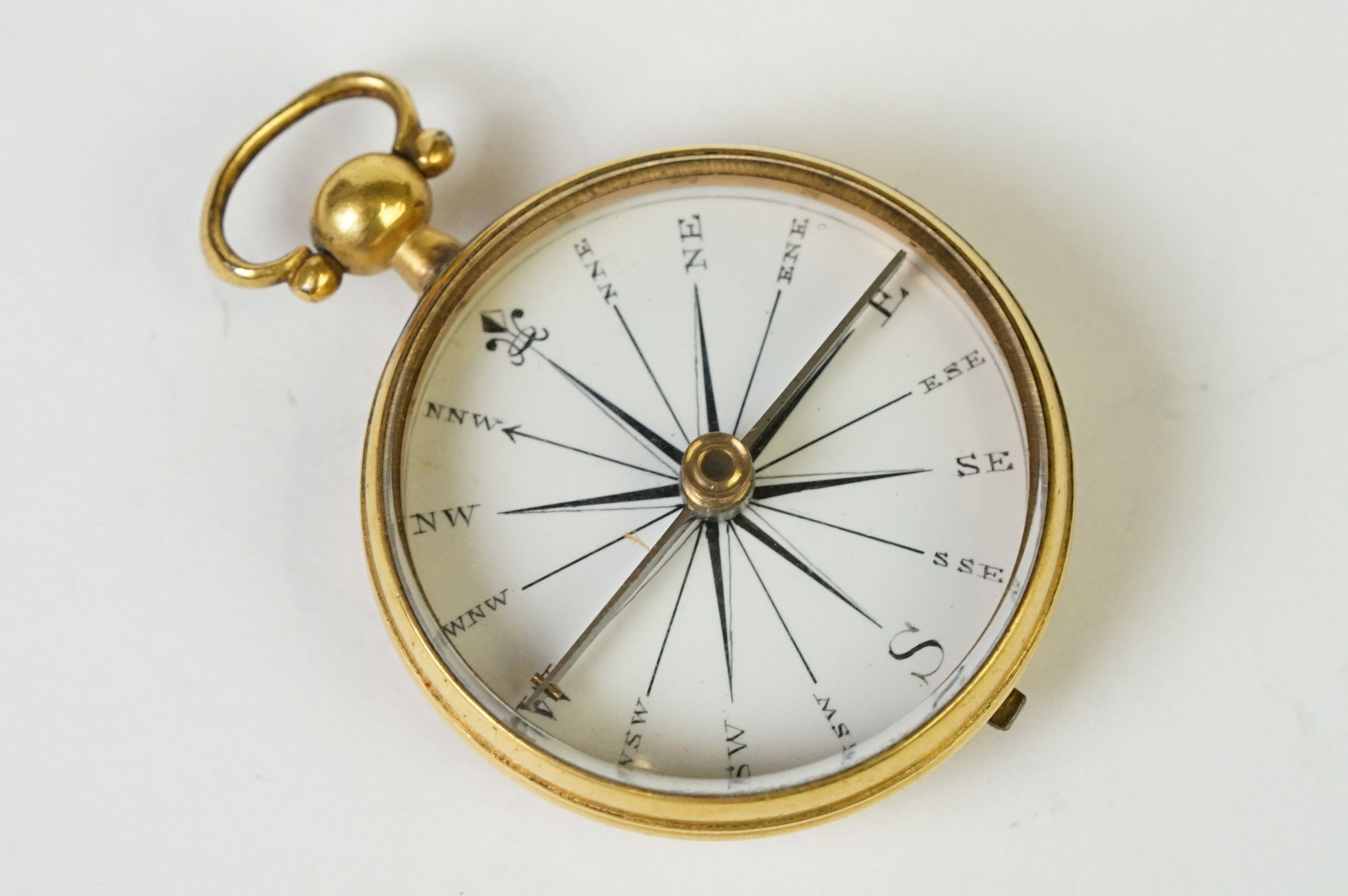 An antique brass cased pocket compass within original fitted protective case. - Image 2 of 8