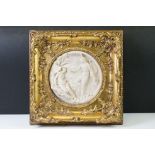 After Edward William Wyon, a resin roundel relief plaque, Oberon and Titania, signed, in ornate