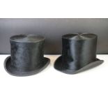 Two early 20th century black silk top hats to include Henry Heath and B & Co Ltd of London