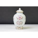 Chinese Famille Rose Tea Caddy and Cover, painted with flowers and foliage, the base with