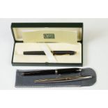 Pens - Cross Fountain Pen in matte black together with two other Cross Roller Ball Pens