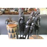 Ethnographica - Five African carved wooden figures / sculptures (tallest approx 47cm), together with