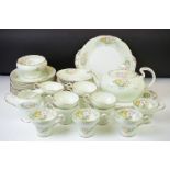 Aynsley part tea service, comprising: teapot and cover, milk jug and sugar bowl, two cake plates,