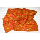 1960's Liberty of London Silk Scarf with red flower pattern on a brown ground, 66cm x 66cm