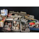 Very large collection of OO gauge trackside accessories mainly including built card buildings,