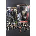 Seven Neca Posable figures to include 5 x Predators & 2 x Aliens with 2 x tatty boxes, figures in