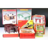 10 Boxed Hornby OO gauge trackside accessories to include 2 x R8007 Goods Shed, R8007 BookingHall,