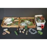 Collection of metal & plastic Britains miniature garden accessories to include benches, roller,