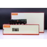 Two boxed Hornby OO gauge 'red drawers' containing Merchant Navy Claass US States Lines locomotive