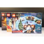 Lego - Three boxed Harry Potter Advent Calendars to include 75981, 76390 & 76404, all sealed &