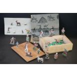 Set of vintage 'flats' hunting metal figures on card plus a group of play worn casting figures along