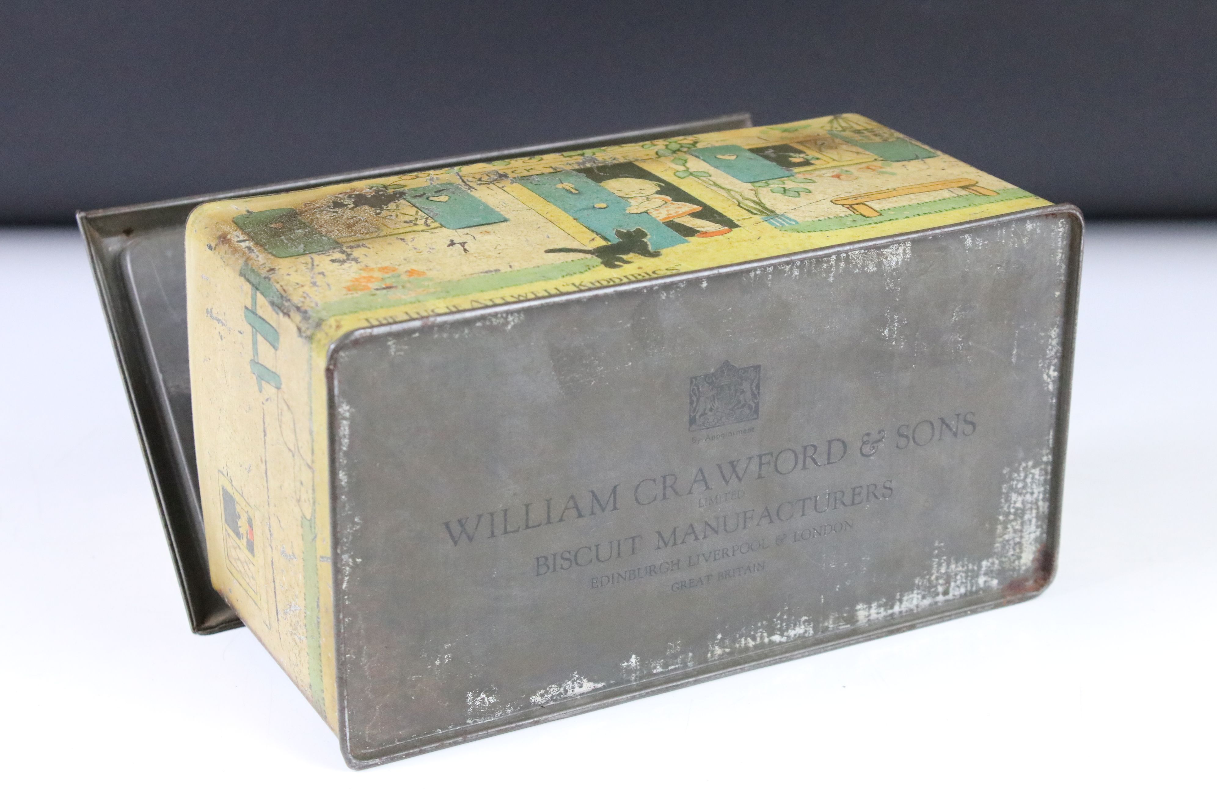 William Crawford & Sons "The Lucie Attwell Kiddibics" biscuit tin moneybox, approx 20.5cm wide - Image 4 of 4