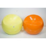 Two Plastic Finn Stone Ball Chairs by Xlboom for Dupont, one yellow, one orange, moulded marks to