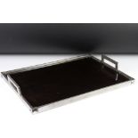 Art Deco Silvered Metal and Black Ground Serving Tray with twin handles, 47cm long x 33cm high