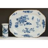 Chinese blue & white octagonal serving dish decorated with floral sprigs (36cm long), together