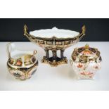 Three pieces of early 20th century Royal Crown Derby Imari pattern ceramics to include an oval