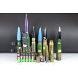 A collection of inert munitions to include a 30mm 170 Oerlikon round, .50 Browning drill rounds...