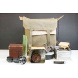 WW2 military haversack (dated 1943), containing an Air Ministry box and a quantity of fishing...