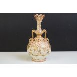 M Redon Limoges twin-handled urn vase with hand enamelled floral decoration on pink & cream