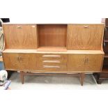 Mid century G-Plan ' Fresco ' Teak Highboard, the upper section comprising a shelf flanked by a
