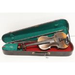 Violin, label inside 'Antonius Stradivarius Cremonenfis Faciebat Anno 1698 ATS', with bow and