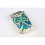 A silver plated and enamel art nouveau style vesta case.