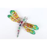 A large silver and plique a jour butterfly brooch set with semi precious stones
