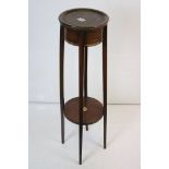Edwardian Mahogany Inlaid Two Tier Circular Jardiniere or Plant Stand, raised on square tapering