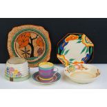 Clarice Cliff - Six pieces to include a Clarice Cliff for Wilkinson Pottery 'Liberty Stripe'
