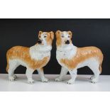 Pair of late 19th / early 20th century Staffordshire pottery Collie dog figures, with gilt