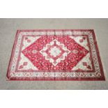 Red Ground Full Pile Cashmere Carpet with medallion design, 300cmm x 200cm