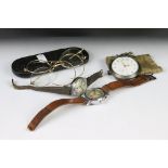 Two vintage wristwatches together with a pocket watch with Albert chain and a set of cased