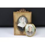 Two 19th century watercolour portrait miniatures depicting Victorian females, both framed &