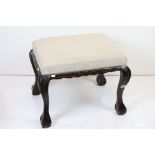 Early 20th century Dressing Stool with padded upholstered seat and raised on carved Queen Anne style