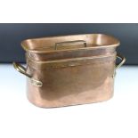 Antique copper and brass daubiere twin-handled pan, 44cm long