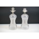 Mappin & Webb - A pair of late Victorian silver mounted textured glass 'glug glug' decanters &