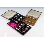 A fully hallmarked sterling silver set of coffee bean spoons and apostle spoons together with a part