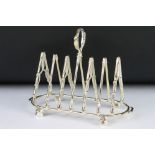 An interesting silver plated toast rack in the equestrian style.