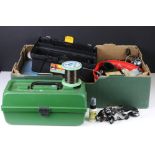 Large quantity of fishing items to include reels, weights, floats, waterproofs and many other