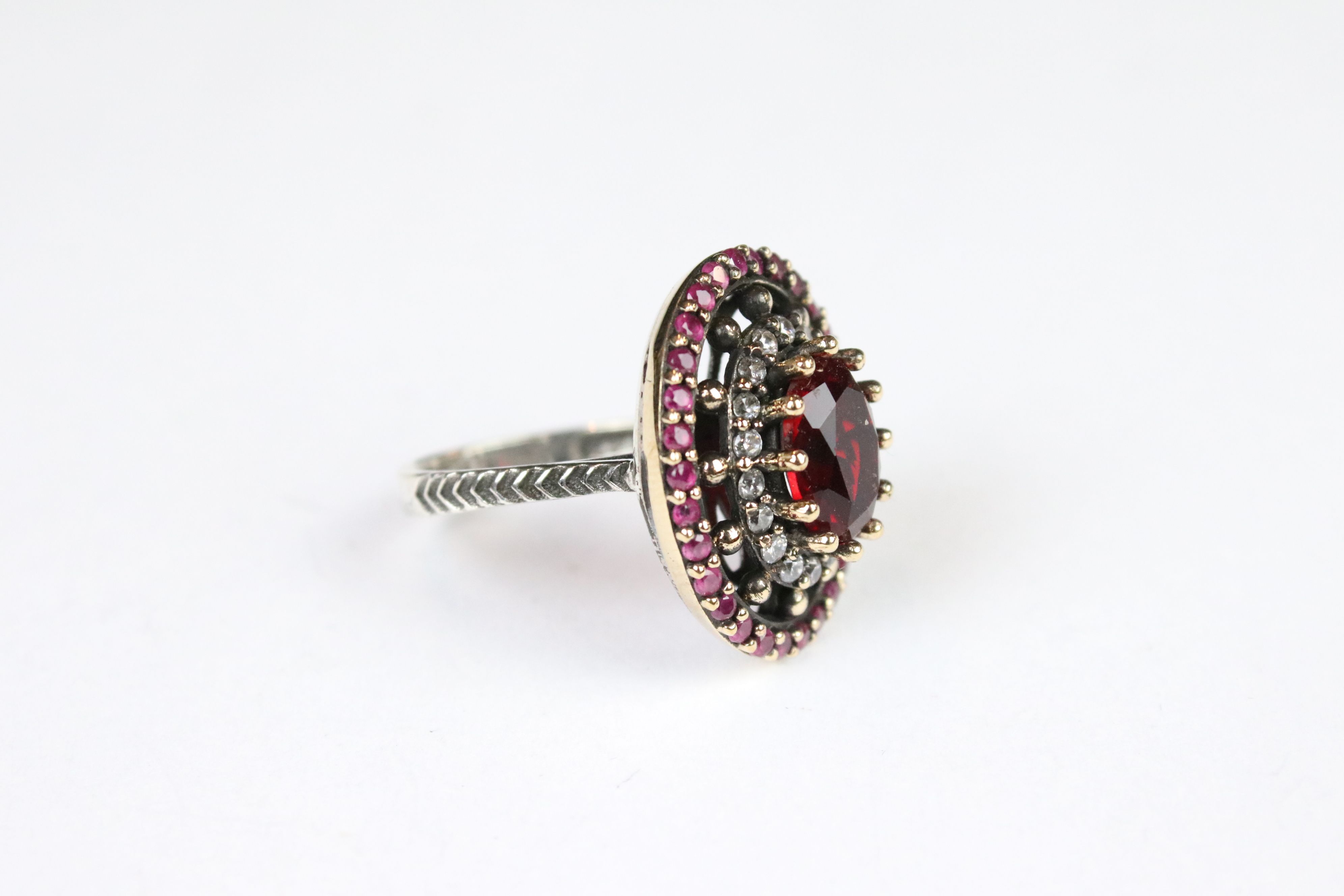 A large silver CZ and garnet dress ring - Image 2 of 3