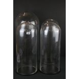 Set of three glass display domes with stands (approx 50cm high), plus a further glass display