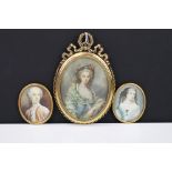 Three late 19th / early 20th century portrait miniatures to include a miniature of a 19th century