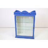 Late 19th / Early 20th century Blue Painted Hanging Cabinet, the single glazed door opening to two