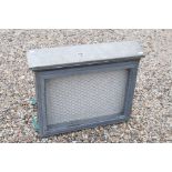 Outdoor wooden key cabinet with chicken wire front and aluminium top, measures appros 64cm W x