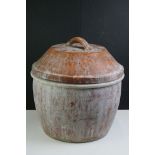 A large vintage glazed terracotta crock with lid, approx 47cm high