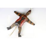 Late 19th century folk art carved wood & polychrome articulated 'Jumping Jack' jester, approx 32cm